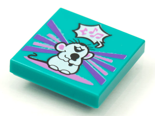 [P 3068bpb1640 (Dark Turquoise)] Tile 2 x 2 with Groove with BeatBit Album Cover - Singing Mouse Pattern