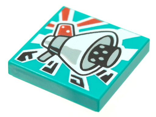 [P 3068bpb1642 (Dark Turquoise)] Tile 2 x 2 with Groove with BeatBit Album Cover - Megaphone Loudhailer Space Gun Pattern
