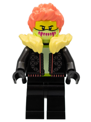 [M cty1457 (No Colour)] Stuntz Driver - Male, Black Jacket and Legs, Bright Light Yellow Fur Collar, Coral Spiked Hair, Yellowish Green Mask