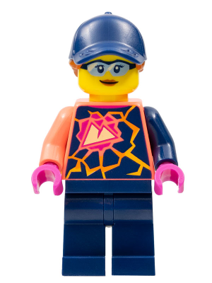 [M cty1458 (No Colour)] Stuntz Crew - Female, Coral Shirt with Sports Logo, Dark Blue Legs, Dark Blue Cap with Dark Orange Ponytail, Glasses