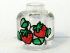 [P 3626px85 (Trans-Clear)] Minifigure, Head without Face with Red Strawberries with Green Leaves Pattern