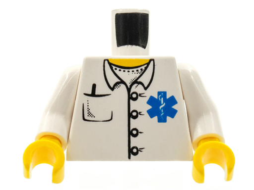[P 973pb0409c01 (White)] Torso Hospital EMT Star of Life, Open Collar, Buttons, Pocket Pen Pattern / White Arms / Yellow Hands