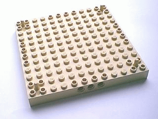 Brick, Modified 12 x 12 with 3 Pin Holes on each Side and Peg at each Corner