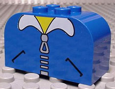 [P 4744px12 (Blue)] Slope, Curved 4 x 2 x 2 Double with 4 Studs with Pockets, Zipper, White Collar, and Yellow Neck Pattern