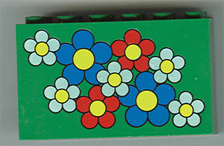 [P 6213pb01 (Green)] Brick 2 x 6 x 3 with Blue, Red, and White Flowers with Yellow Centers Pattern