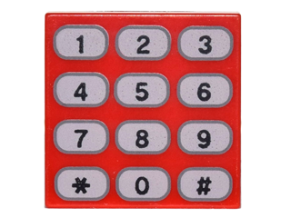 [P 3068pb1030 (Red)] Tile 2 x 2 with Phone Keypad with Tan Buttons and Black Numbers Pattern