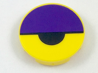 [P 14769pb199 (Yellow)] Tile, Round 2 x 2 with Bottom Stud Holder with Dark Purple Large Semicircle and Black Small Semicircle Pattern (Octi Eye)
