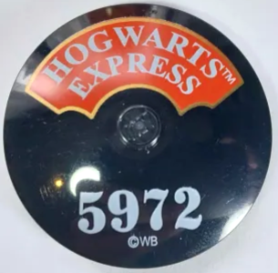 [P 3960pb076 (Black)] Dish 4 x 4 Inverted (Radar) with Solid Stud with White 'HOGWARTS EXPRESS', '5972' and '©WB' Pattern