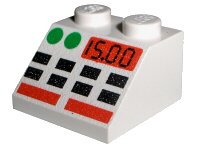 [P 3039px4 (White)] Slope 45 2 x 2 with Black, Green, and Red Buttons and '15.00' Pattern