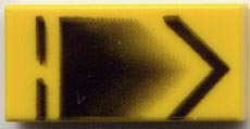 [P 3069pb0009 (Yellow)] Tile 1 x 2 with Black Chevron, Broken Line, and Faded Pentagon Pattern