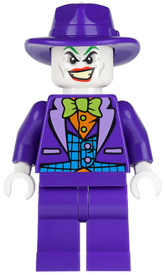 [M sh0094 (No Colour)] The Joker - Medium Azure Vest, Lime Bow Tie, Dark Purple Fedora