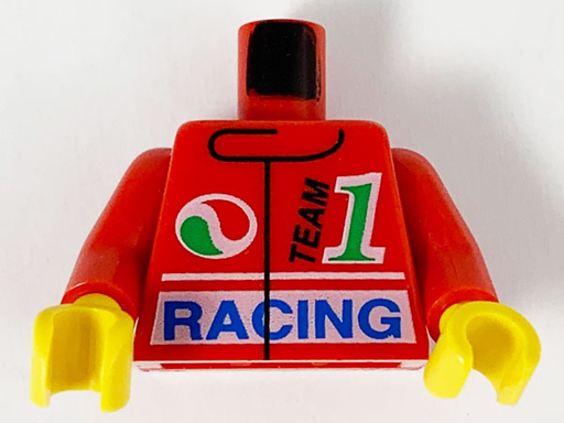 [P 973px36c01 (Red)] Torso Jacket, Octan Logo, Black 'TEAM', Green Number 1, Blue 'RACING' Pattern / Red Arms / Yellow Hands