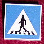 [P 30258pb003 (White)] Road Sign 2 x 2 Square with Clip with Black Crosswalk and Pedestrian Silhouette in Triangle on Blue Background Pattern