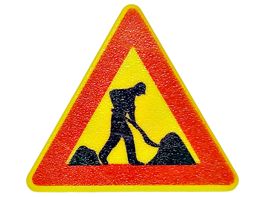 [P 892pb009 (Yellow)] Road Sign 2 x 2 Triangle with Clip with Road Repair Worker and 2 Piles Pattern