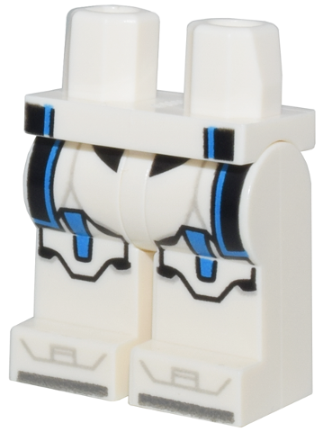 [P 970c00pb1562 (White)] Hips and Legs with Black Kama Ends, Blue Knee Pads, and Silver Toes Pattern