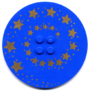 [P 6177px4 (Blue)] Tile, Round 8 x 8 with 4 Studs in Center with Gold Swirling Stars Pattern