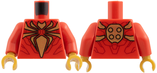 [P 973pb3911c01 (Red)] Torso Spider-Man Muscles Outline with Black Outlined Gold Spider Pattern (Iron Spider) / Red Arms / Pearl Gold Hands