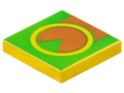 [P 3068pb0046 (Yellow)] Tile 2 x 2 with Green and Brown Pattern
