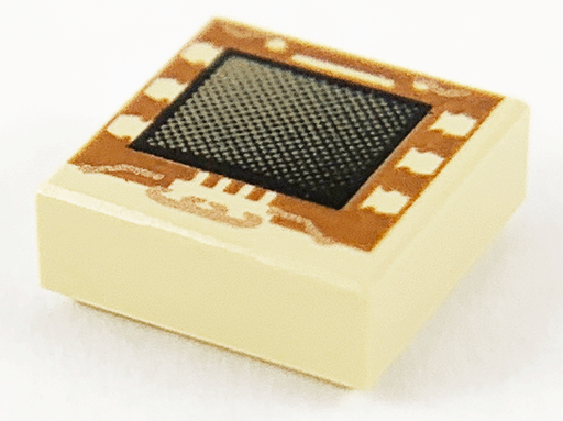 [P 3070pb004 (Tan)] Tile 1 x 1 with Faded Black Screen with Brown Border, Copper Circuitry Pattern