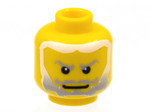 [P 3626pb0222 (Yellow)] Minifigure, Head Beard Gray Fading to White Hair, White Pupils Pattern (King Mathias)