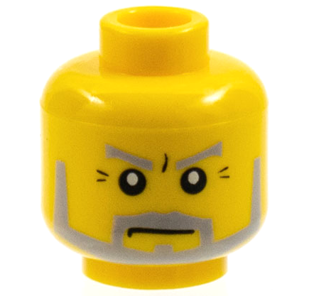 [P 3626px304 (Yellow)] Minifigure, Head Beard Gray with Gray Eyebrows, Sideburns and Crow's Feet Wrinkles Pattern