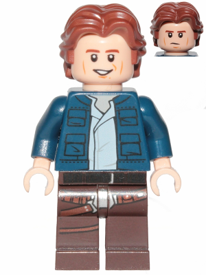 [M sw1021 (No Colour)] Han Solo, Dark Brown Legs with Holster Pattern, Dark Blue Jacket, Wavy Hair, Smile / Frown