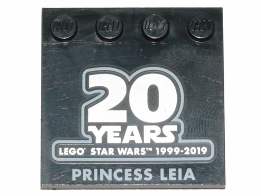[P 6179pb150 (Black)] Tile, Modified 4 x 4 with Studs on Edge with SW '20 YEARS LEGO STAR WARS 1999-2019' and 'PRINCESS LEIA' Pattern