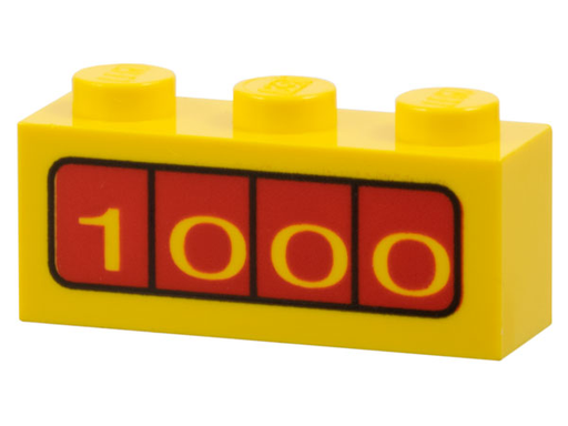 [P 3622pb006 (Yellow)] Brick 1 x 3 with '1000' on Red Background Pattern on Both Sides