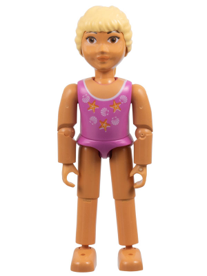 [M belvfemale53 (No Colour)] Belville Female, Child Girl  - Dark Pink Swimsuit with Starfish / Sea Stars and Seashells Pattern, Very Light Orange Hair (4111838)