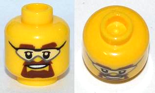 [P 3626pb0803 (Yellow)] Minifigure, Head Glasses with Safety Goggles, Brown Eyebrows and Goatee Pattern