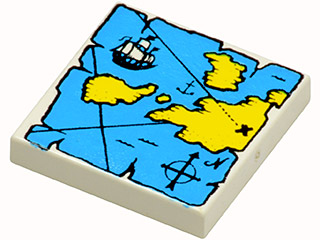 Tile 2 x 2 with Map Blue Water, Yellow Land, Black Letter X Pattern