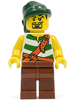 Pirate Green / White Stripes, Reddish Brown Legs, Dark Green Bandana, Goatee