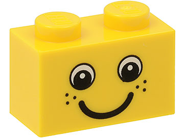 Brick 1 x 2 with Eyes and Freckles and Smile Pattern