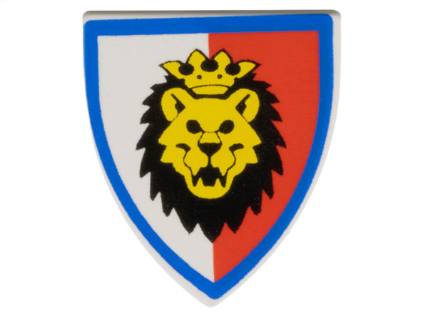 Minifigure, Shield Triangular  with Lion Head, Red and White Background Pattern