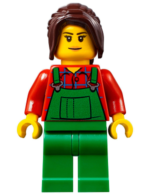 Lawn Worker - Pink Lips, Green Overalls over Plaid Shirt