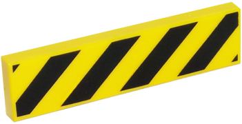 Tile 1 x 4 with Black and Yellow Danger Stripes (Black Corners) Pattern
