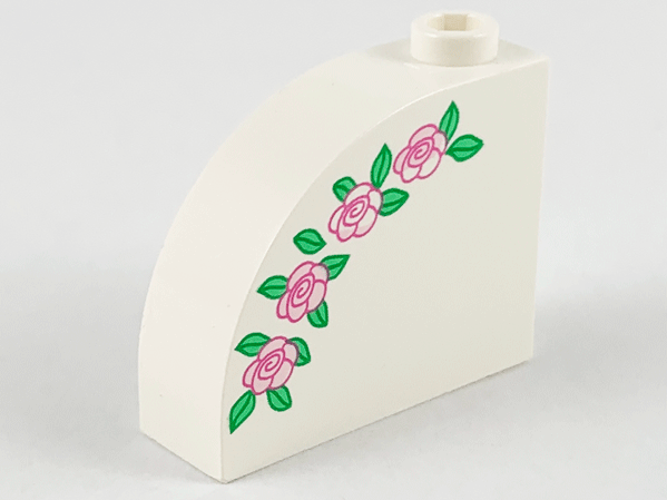Slope, Curved 3 x 1 x 2 with Stud with Pink Roses and Green Leaves Pattern