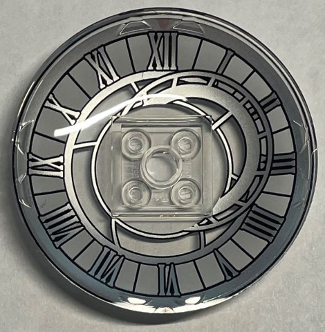 Dish 6 x 6 Inverted (Radar) - Solid Studs with Asymmetrical Clock Face with Roman Numerals and Red Triangle Pattern