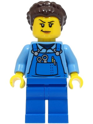 Stuntz Crew - Female, Blue Overalls over Medium Blue Shirt, Blue Legs, Dark Brown Hair