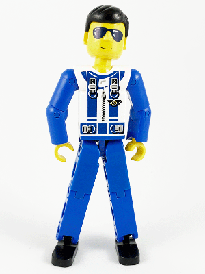 Technic Figure Blue Legs, White Top with Zipper and Blue Shoulder Harness Pattern, Blue Arms