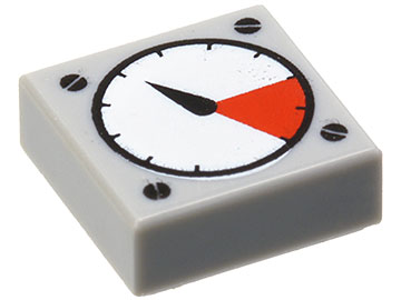 Tile 1 x 1 with White and Red Gauge, Black Thick Needle, and Screw Heads Pattern