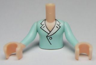 Torso Mini Doll Girl Light Aqua Blouse Top with White Lapels and Button Pattern, Light Nougat Arms with Hands with Light Aqua Long Sleeves