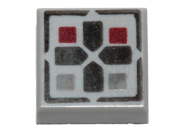 Tile 1 x 1 with Black Cross and Dark Red and Dark Bluish Gray Buttons Pattern