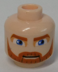 Minifigure, Head Beard Dark Orange, Eyebrows and Moustache and Large Blue Eyes Pattern (SW Clone Wars Obi-Wan Kenobi) - Hollow Stud