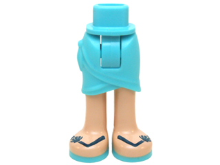 Mini Doll Hips and Skirt Wrap with Light Nougat Legs and Sandals with Medium Azure Soles and Dark Blue Straps with Scallop Shells Pattern - Thick Hinge