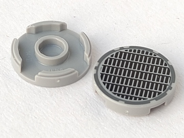Tile, Round 2 x 2 with Bottom Stud Holder with Fine Mesh Grille Manhole Cover Pattern