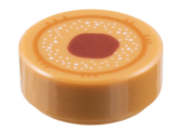 Tile, Round 1 x 1 with Dark Orange Circle, White Spots and Dark Red Spot Pattern