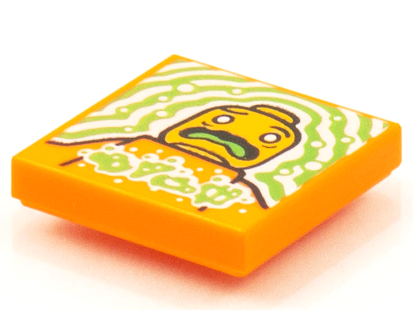 Tile 2 x 2 with Groove with BeatBit Album Cover - Sick Minifigure with Green Tongue Pattern