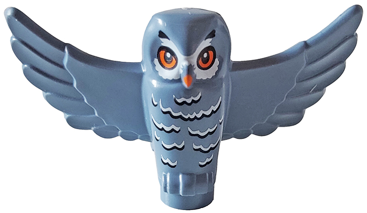 Owl, Spread Wings with Orange Beak and Eyes, Black and White Rippled Chest Feathers Pattern