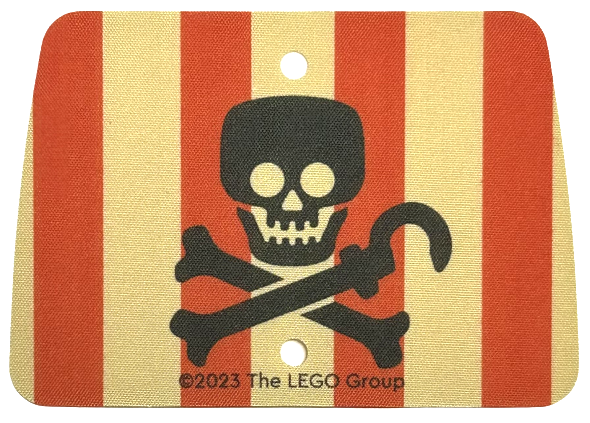 Cloth Sail Rectangle with 2 Holes with Red Vertical Stripes, Black Skull and Crossbones with Hook Pattern